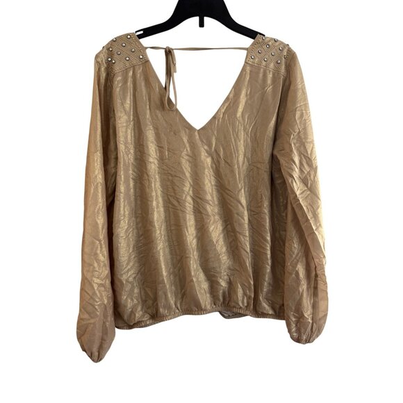 Thalia Sodi Women’s Small Gold Metallic Wrap Long Sleeve Embellished Blouse - Picture 6 of 7
